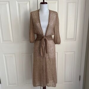 Artist Couture Sheer Long Open Cardigan with Tie Belt - Taupe